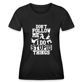 Parkour Free Running Traceur - T-shirt sport Femme - noir - Devant - AI Model Female 172 light (172cm)