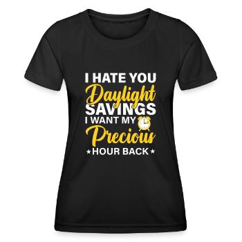 Je te déteste l’heure d’été Je veux mon précieux Hou - T-shirt sport Femme - noir - Devant - AI Model Female 172 light (172cm)