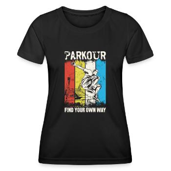 Parkour Free Running Traceur - T-shirt sport Femme - noir - Devant - AI Model Female 172 light (172cm)