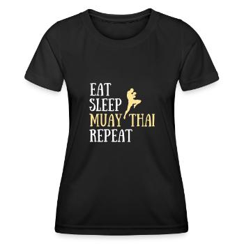 eat sleep muay thai humor martial arts geschenk - Frauen Funktions-T-Shirt - Schwarz - Vorne - AI Model Female 172 light (172cm)