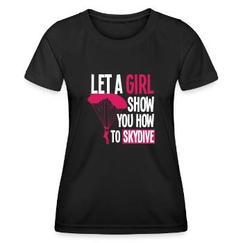 Cadeau de passe-temps de fille parachutiste - T-shirt sport Femme - noir - Devant - AI Model Female 172 light (172cm)