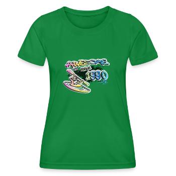 Awesome since 1990. Kayaker, kayaker. Graffiti - Women's Functional T-Shirt - kelly green - Front - AI Model Female 172 dark (172cm)
