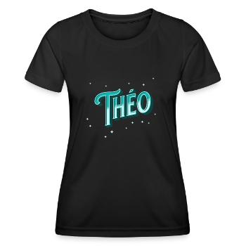 Theo Namen personalisiert - Frauen Funktions-T-Shirt - Schwarz - Vorne - AI Model Female 172 light (172cm)