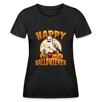Happy Hallowiener Ghost Costume Funny Wiener - Frauen Funktions-T-Shirt - Schwarz - Vorne - AI Model Female 172 light (172cm)