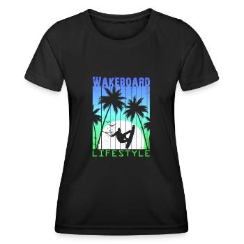 Wakeboard Wakeskate Wassersport Lifestyle Vintage - Frauen Funktions-T-Shirt - Schwarz - Vorne - AI Model Female 172 light (172cm)