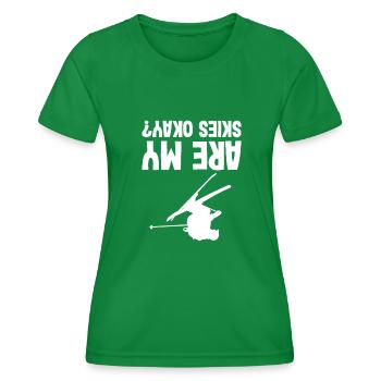 Skiing funny upside down winter sport skier - Frauen Funktions-T-Shirt - Kelly Green - Vorne - AI Model Female 172 dark (172cm)