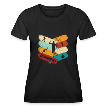 Running retro banner sport run outdoor vintage - Frauen Funktions-T-Shirt - Schwarz - Vorne - AI Model Female 172 light (172cm)