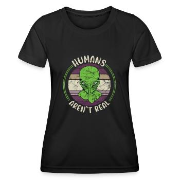 Alien humans aren´t real funny retro space costume - Frauen Funktions-T-Shirt - Schwarz - Vorne - AI Model Female 172 light (172cm)