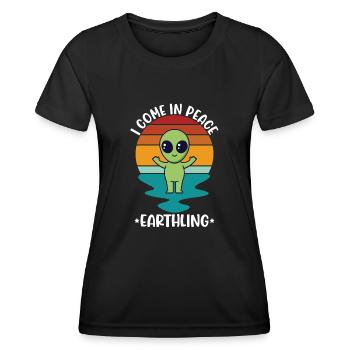 Alien i come in peace earthling funny retro space - Frauen Funktions-T-Shirt - Schwarz - Vorne - AI Model Female 172 light (172cm)