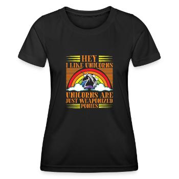 Einhörner sind bewaffnete Ponys Unicorn - Frauen Funktions-T-Shirt - Schwarz - Vorne - AI Model Female 172 light (172cm)