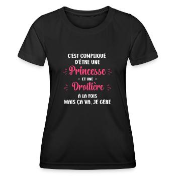 Compliqué princesse et droitière - T-shirt sport Femme - noir - Devant - AI Model Female 172 light (172cm)