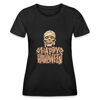 Happy Halloween Mumie Skelett - Frauen Funktions-T-Shirt - Schwarz - Vorne - AI Model Female 172 light (172cm)