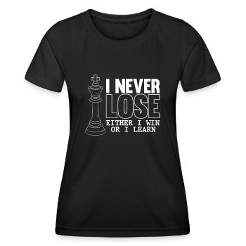 Schachspieler, Ich Verliere Nie, Schach - Frauen Funktions-T-Shirt - Schwarz - Vorne - AI Model Female 172 light (172cm)