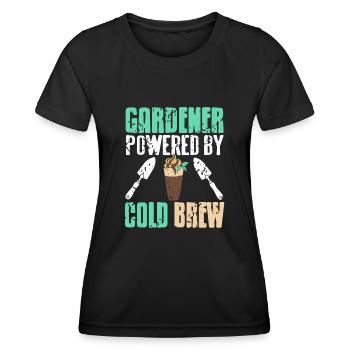 Jardinier propulsé par Cold Brew - T-shirt sport Femme - noir - Devant - AI Model Female 172 light (172cm)