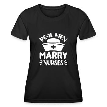 Echte Männer heiraten Krankenschwestern - Frauen Funktions-T-Shirt - Schwarz - Vorne - AI Model Female 172 light (172cm)