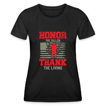Journée des anciens combattants - Honorer les morts au champ d’honneur Remerciez les vivants - - T-shirt sport Femme - noir - Devant - AI Model Female 172 light (172cm)