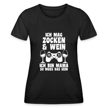 Mutter Gamer Zocken Wein Mama - Frauen Funktions-T-Shirt - Schwarz - Vorne - AI Model Female 172 light (172cm)