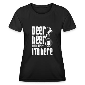 Deer and beer that's why im here - Frauen Funktions-T-Shirt - Schwarz - Vorne - AI Model Female 172 light (172cm)