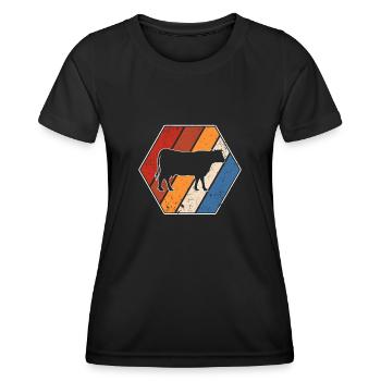 Rind Retro - Frauen Funktions-T-Shirt - Schwarz - Vorne - AI Model Female 172 light (172cm)