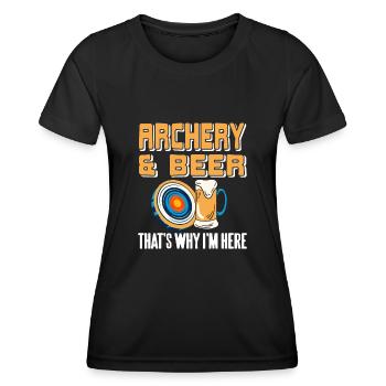 Archery & beer thats why im here - Frauen Funktions-T-Shirt - Schwarz - Vorne - AI Model Female 172 light (172cm)