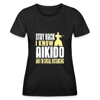 Restez en arrière je connais l’aïkido et im distanciation sociale - T-shirt sport Femme - noir - Devant - AI Model Female 172 light (172cm)