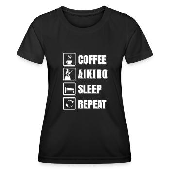 Café Aïkido Sommeil répéter - T-shirt sport Femme - noir - Devant - AI Model Female 172 light (172cm)