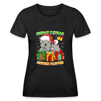 Merry Catmas Mother Fluffer Katzenbesitzer Katzen - Frauen Funktions-T-Shirt - Schwarz - Vorne - AI Model Female 172 light (172cm)