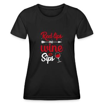 Rote Lippen und Wein - Frauen Funktions-T-Shirt - Schwarz - Vorne - AI Model Female 172 light (172cm)