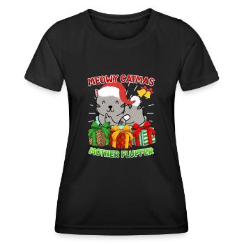 Merry Catmas Mother Fluffer Katzenbesitzer Katzen - Frauen Funktions-T-Shirt - Schwarz - Vorne - AI Model Female 172 light (172cm)