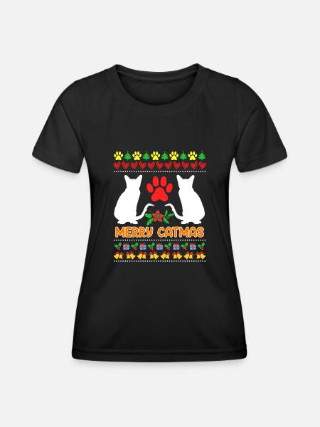 Ugly Christmas Katzen - Frauen Funktions-T-Shirt - Schwarz