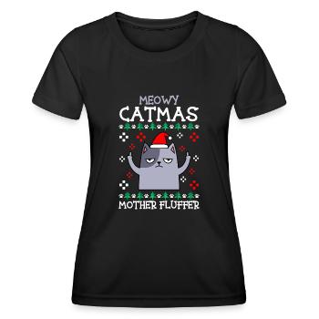 Meowy Christmas Mother Fluffer Katzenbesitzer - Frauen Funktions-T-Shirt - Schwarz - Vorne - AI Model Female 172 light (172cm)