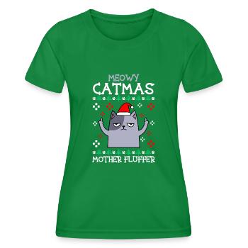 Meowy Christmas Mother Fluffer Katzenbesitzer - Frauen Funktions-T-Shirt - Kelly Green - Vorne - AI Model Female 172 dark (172cm)