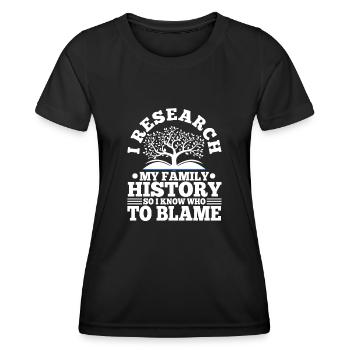 I research my family history - Frauen Funktions-T-Shirt - Schwarz - Vorne - AI Model Female 172 light (172cm)