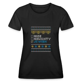 Nice Naughty Jewish, Hanukkah Jewish Sweater - Women's Functional T-Shirt - black - Front - AI Model Female 172 light (172cm)
