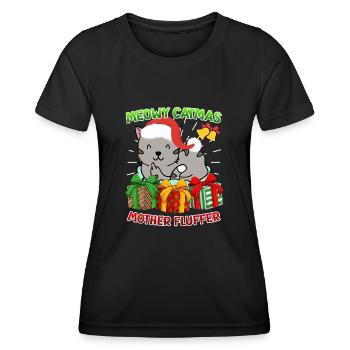 Merry Catmas Mother Fluffer Cat Owner Cats - Women's Functional T-Shirt - black - Front - AI Model Female 172 light (172cm)