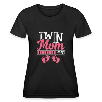 Twin mother year 2023 is loading - Women's Functional T-Shirt - black - Front - AI Model Female 172 light (172cm)