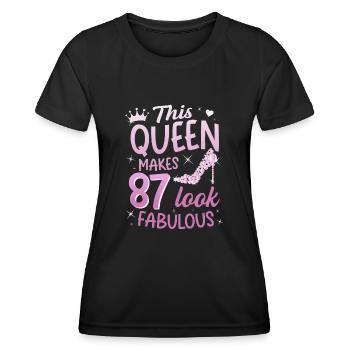 Cette reine fait 87 look Fabuleux 87e anniversaire - T-shirt sport Femme - noir - Devant - AI Model Female 172 light (172cm)