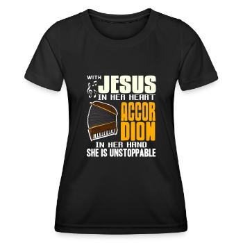 Avec Jésus dans son cœur accordéon, elle est imparable - T-shirt sport Femme - noir - Devant - AI Model Female 172 light (172cm)