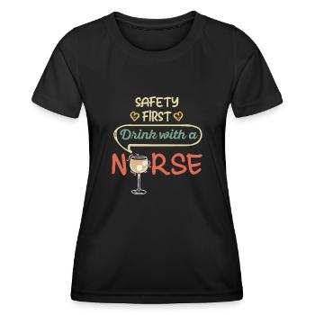 Safety First Drink avec Funny Nurse - T-shirt sport Femme - noir - Devant - AI Model Female 172 light (172cm)