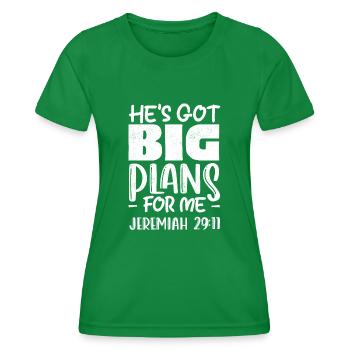 He has big plans for me, Jeremiah 29:11 Psalm - Women's Functional T-Shirt - kelly green - Front - AI Model Female 172 dark (172cm)