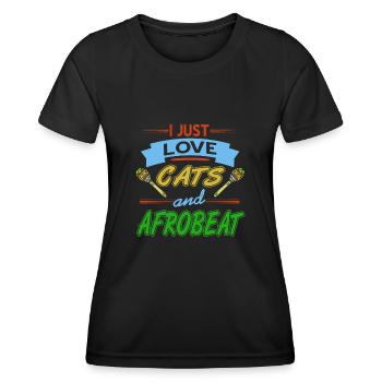 J’adore les chats et l’afrobeat - T-shirt sport Femme - noir - Devant - AI Model Female 172 light (172cm)