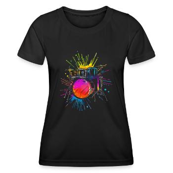 Schlagzeug, Schlagzeuger - Frauen Funktions-T-Shirt - Schwarz - Vorne - AI Model Female 172 light (172cm)