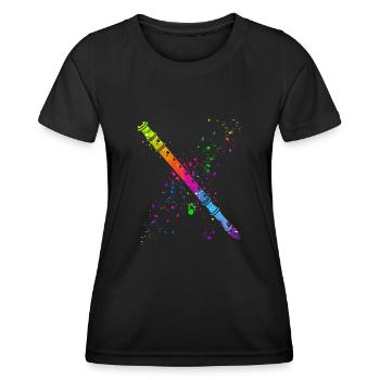 Flûte, Jouer de la flûte, - T-shirt sport Femme - noir - Devant - AI Model Female 172 light (172cm)