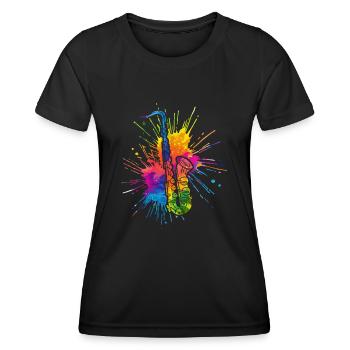 Saxofon, SAXofonist - Frauen Funktions-T-Shirt - Schwarz - Vorne - AI Model Female 172 light (172cm)