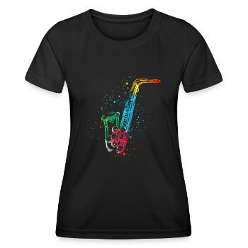 Saxofon, SAXofonist - Frauen Funktions-T-Shirt - Schwarz - Vorne - AI Model Female 172 light (172cm)