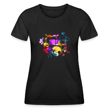 Schlagzeug, Schlagzeuger - Frauen Funktions-T-Shirt - Schwarz - Vorne - AI Model Female 172 light (172cm)