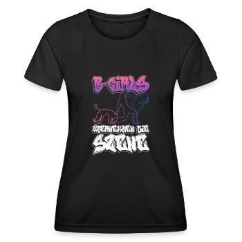 B-Girls Übernehmen Die Szene - Breakdance - Frauen Funktions-T-Shirt - Schwarz - Vorne - AI Model Female 172 light (172cm)
