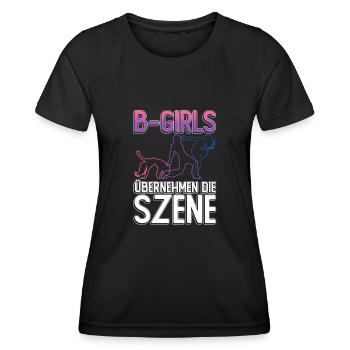 B-Girls Übernehmen Die Szene - Breakdance - Frauen Funktions-T-Shirt - Schwarz - Vorne - AI Model Female 172 light (172cm)