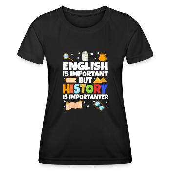 L’anglais est important, mais l’histoire est plus importante - T-shirt sport Femme - noir - Devant - AI Model Female 172 light (172cm)