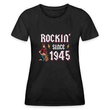 Rockin Since 1945 Rockmusik Fan 77. Geburtstag - Frauen Funktions-T-Shirt - Schwarz - Vorne - AI Model Female 172 light (172cm)